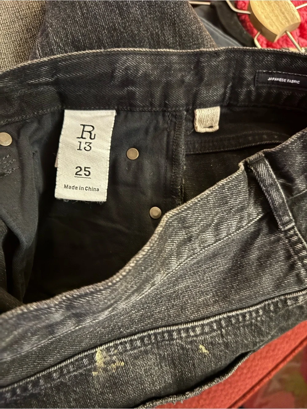 R13 Gold Splatter Crossover Jean in Eton Selvedge Black